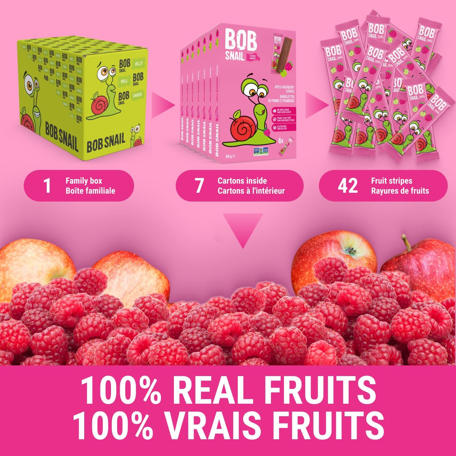 Apple - Raspberry Fruit Stripes 84g - Bob Snail - Fruit Snacks - Eco Natural Products