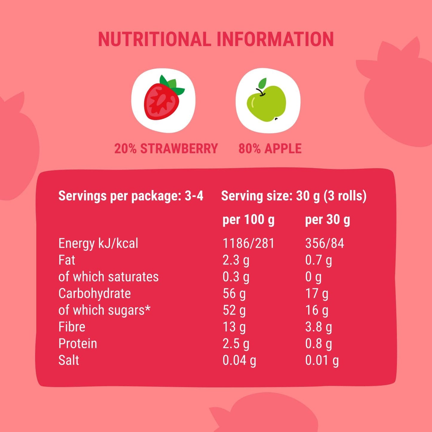 Apple - Strawberry Fruit Rolls 100g - Bob Snail - Fruit Snacks - Eco Natural Products