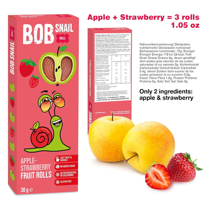 Apple - Strawberry Fruit Rolls 30g - Bob Snail - Fruit Snacks - Eco Natural Products
