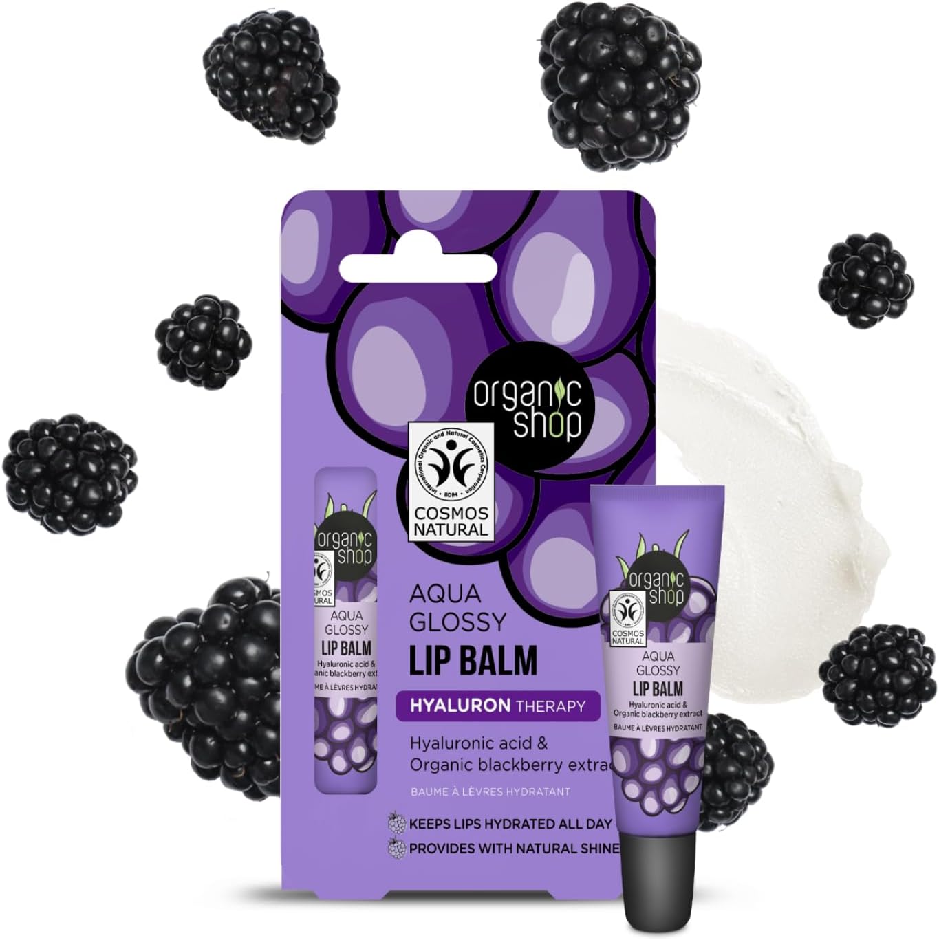 Aqua Glossy Hyaluronic Acid & Blackberry Extract Lip Balm 10ml - Organic Shop - Lip Balm - Eco Natural Products