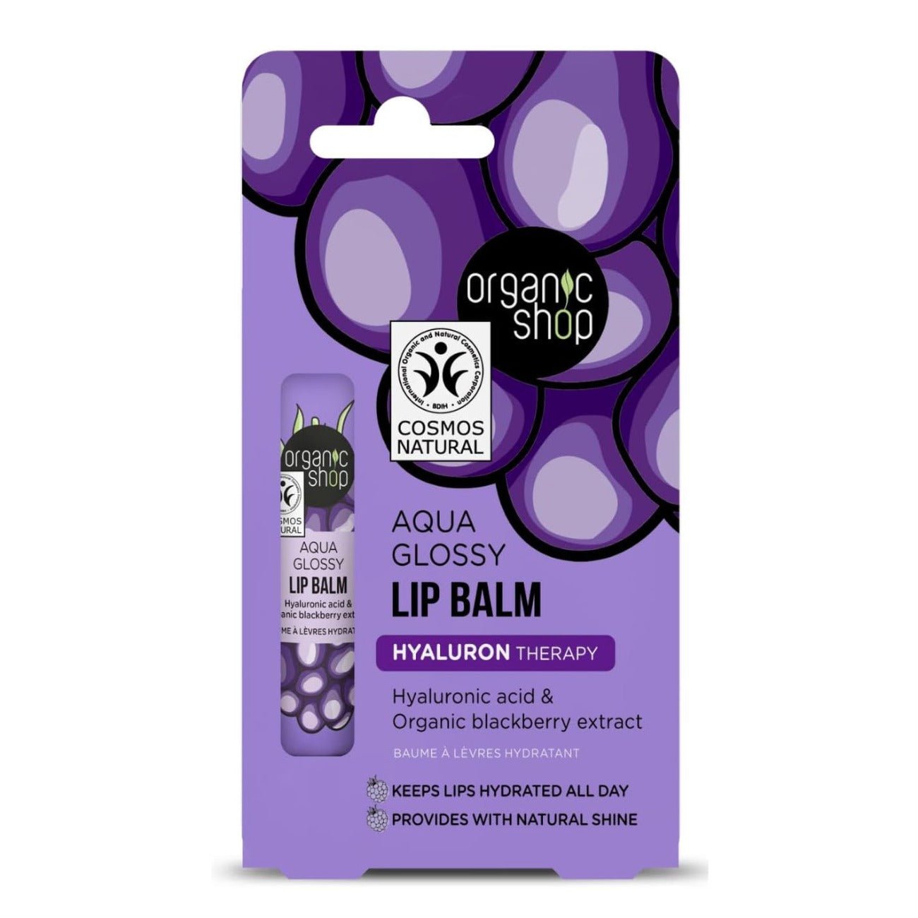 Aqua Glossy Hyaluronic Acid & Blackberry Extract Lip Balm 10ml - Organic Shop - Lip Balm - Eco Natural Products