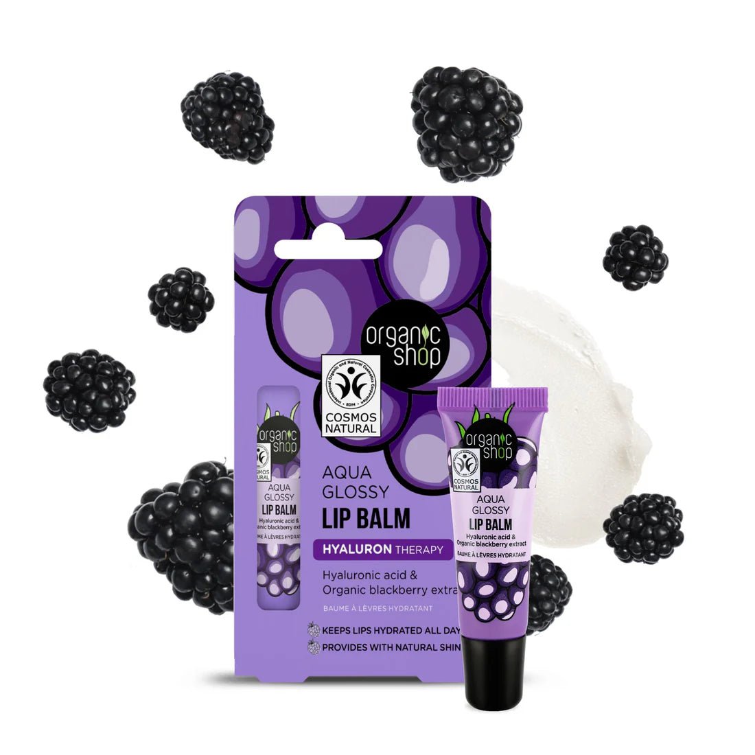 Aqua Glossy Hyaluronic Acid & Blackberry Extract Lip Balm 10ml - Organic Shop - Lip Balm - Organic Shop