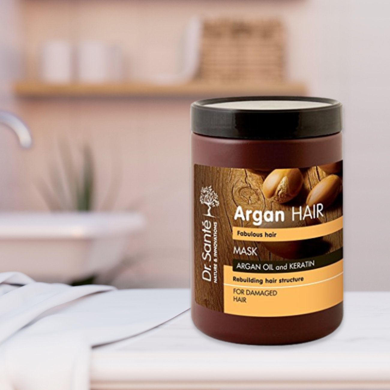 Argan Hair Mask For Damaged Hair Intensive 3 Step Regeneration with Keratin 1L - Eco Natural Products - Dr. Sante - Deep Conditioning