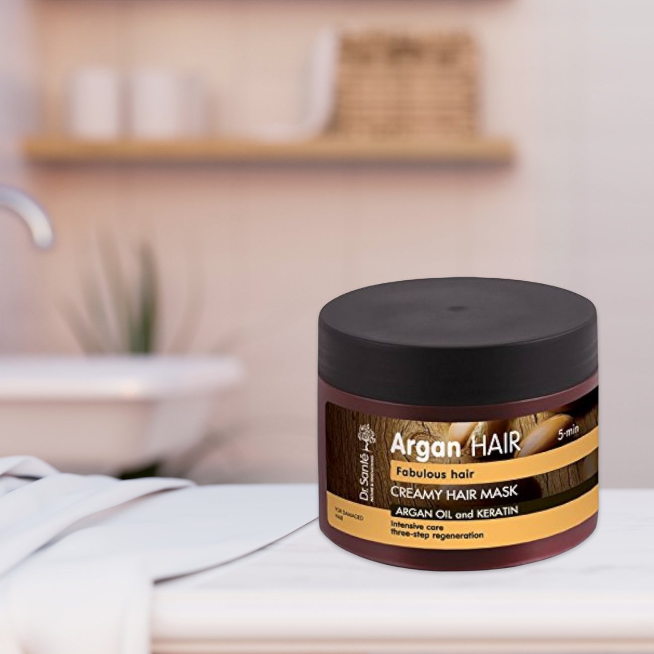 Argan Hair Mask For Damaged Hair Intensive 3 Step Regeneration with Keratin 300ml - Eco Natural Products - Dr. Sante - Deep Conditioning