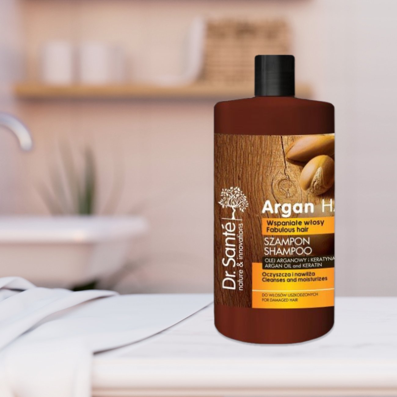 Argan Hair Shampoo for Damaged Hair with Keratin 1000ml - Eco Natural Products - Dr. Sante - Shampoo