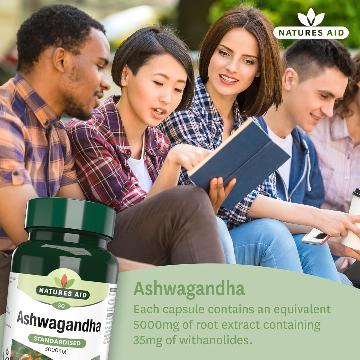 Ashwagandha 5000mg 30 Capsules - Natures Aid - Food Supplements - Eco Natural Products