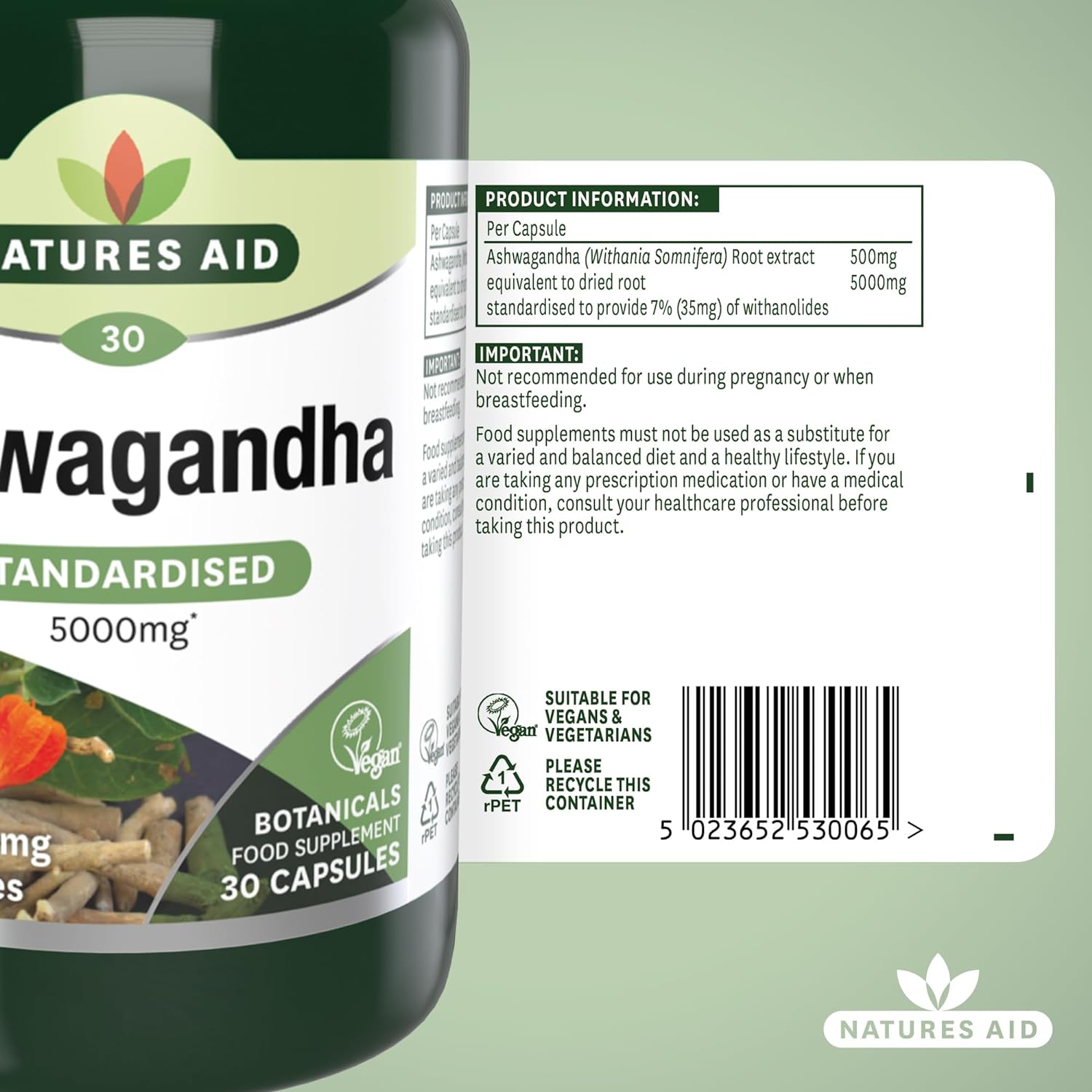Ashwagandha 5000mg 30 Capsules - Natures Aid - Food Supplements - Eco Natural Products