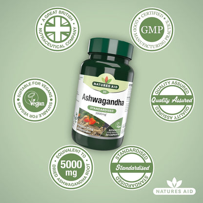 Ashwagandha 5000mg 30 Capsules - Natures Aid - Food Supplements - Eco Natural Products