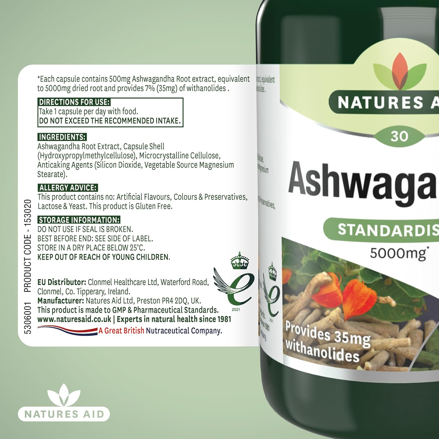 Ashwagandha 5000mg 30 Capsules - Eco Natural Products - Natures Aid - Food Supplements