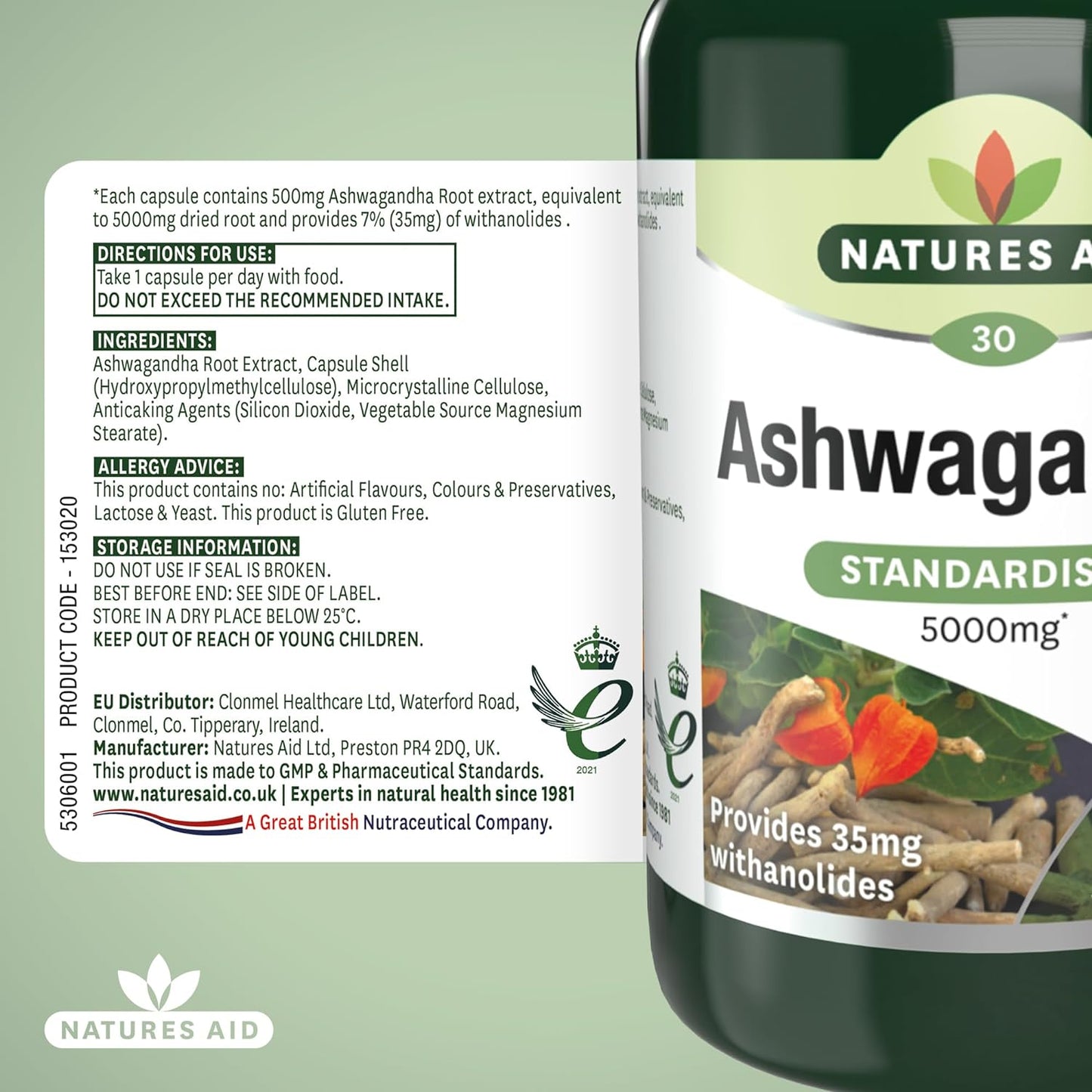 Ashwagandha 5000mg 30 Capsules - Natures Aid - Food Supplements - Eco Natural Products