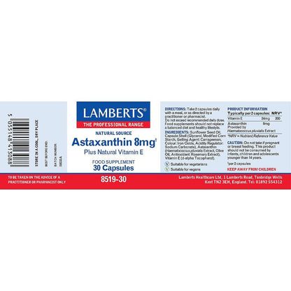Astaxanthin 8mg 30 Capsules - Lamberts - Single Vitamins - Lamberts