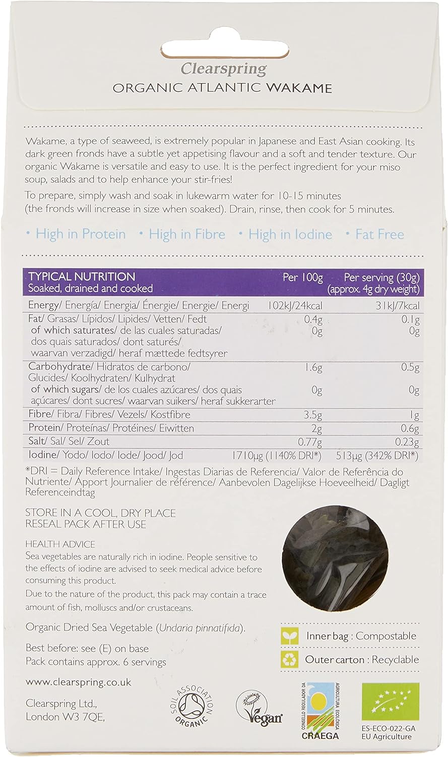 Atlantic Wakame Dried Sea Vegetable 25g - Clearspring - Dried Sea Vegetable - Eco Natural Products