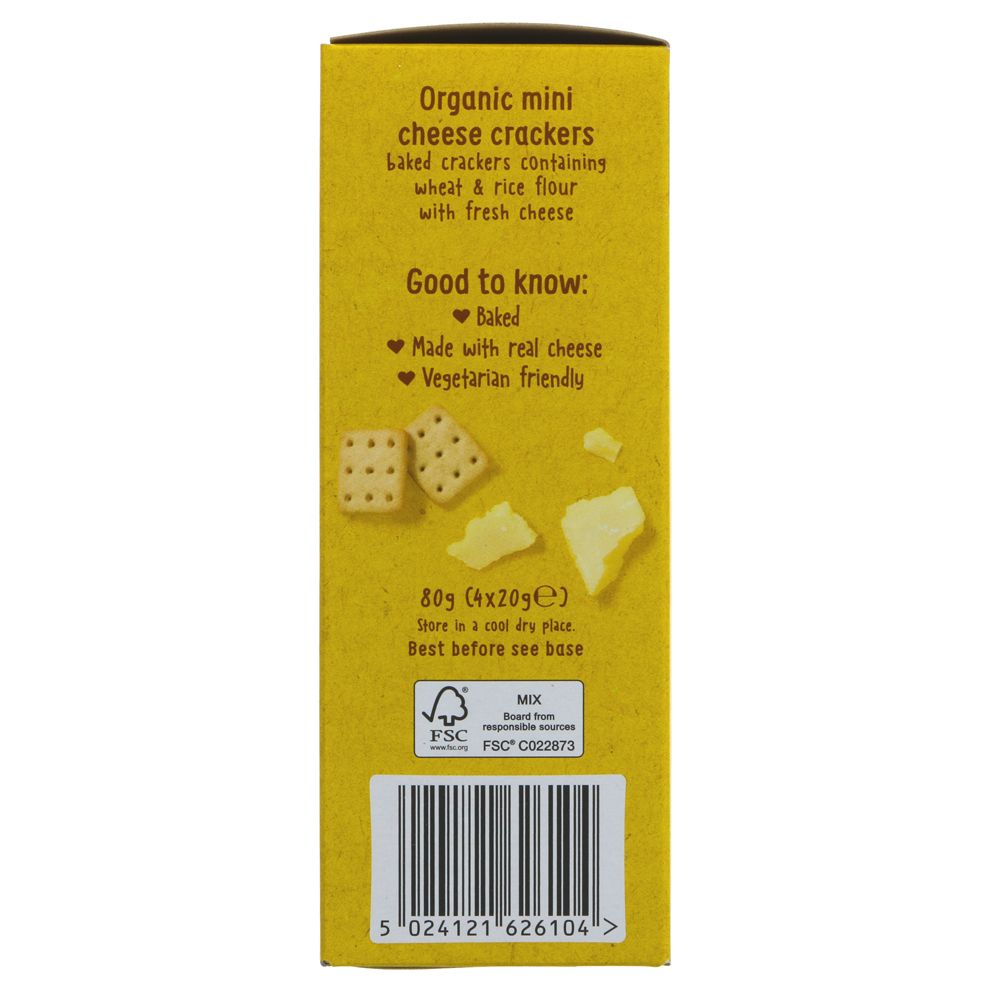 Organix Mini Organic Cheese Crackers Toddler Snack 4 x 20g side 3 packaging