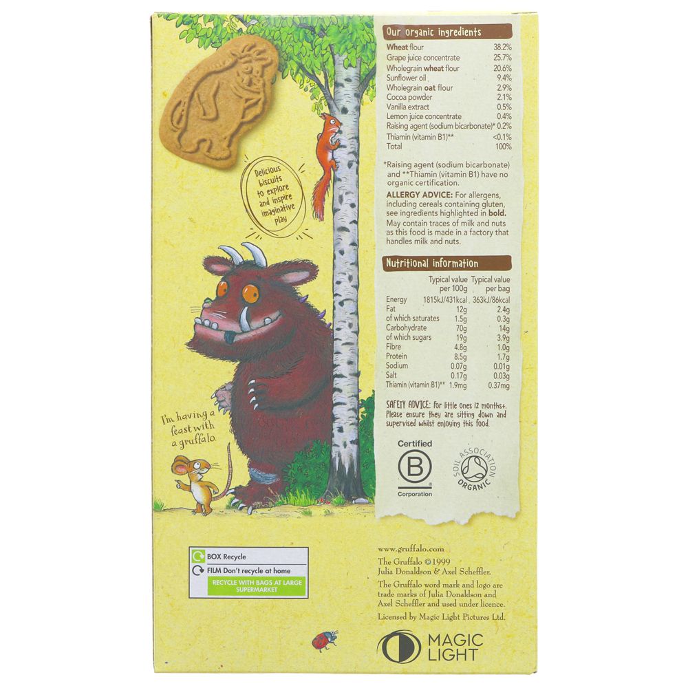 Organix Gruffalo Cocoa & Vanilla Biscuits 5 x 20g back packaging