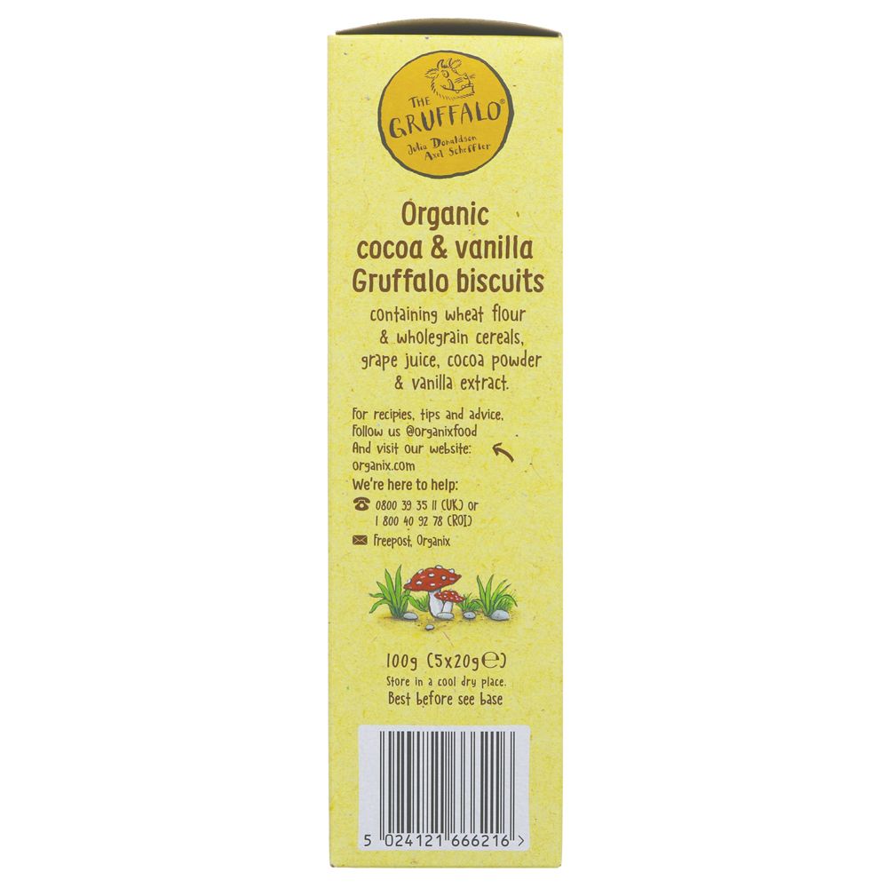 Organix Gruffalo Cocoa & Vanilla Biscuits 5 x 20g side 2 packaging