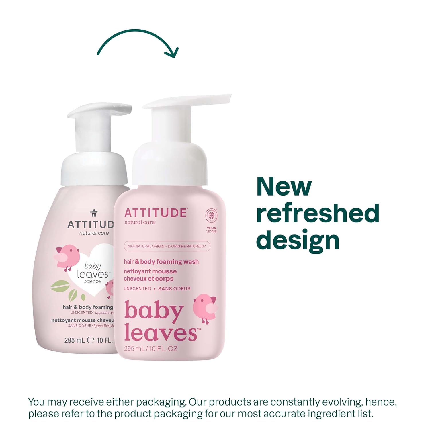 Baby Leaves 2in1 Foaming Wash Unscented 295ml - Eco Natural Products - Attitude - Body Wash