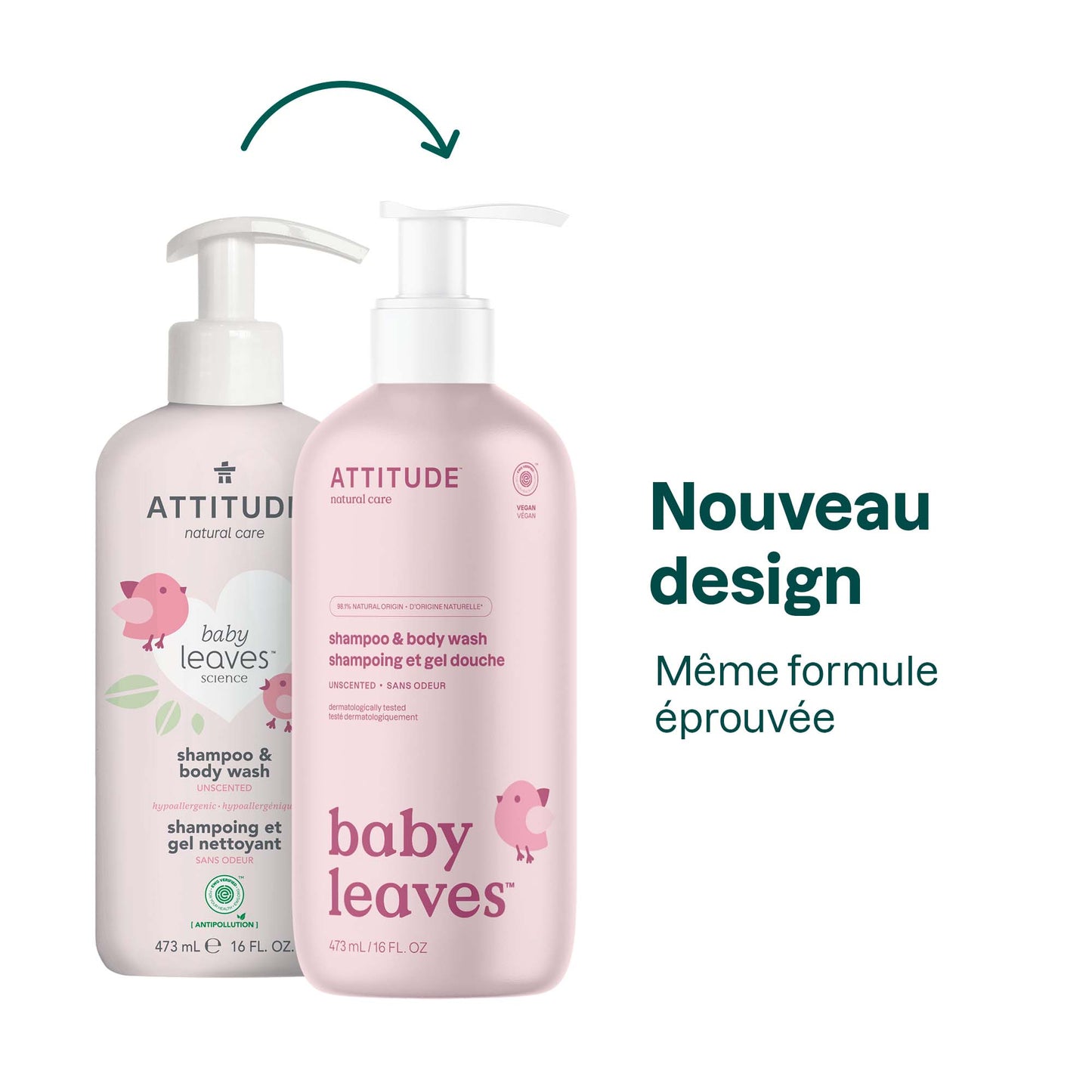 Baby Leaves 2in1 Shampoo & Body Wash Unscented 473ml - Attitude - Body Wash - Eco Natural Products