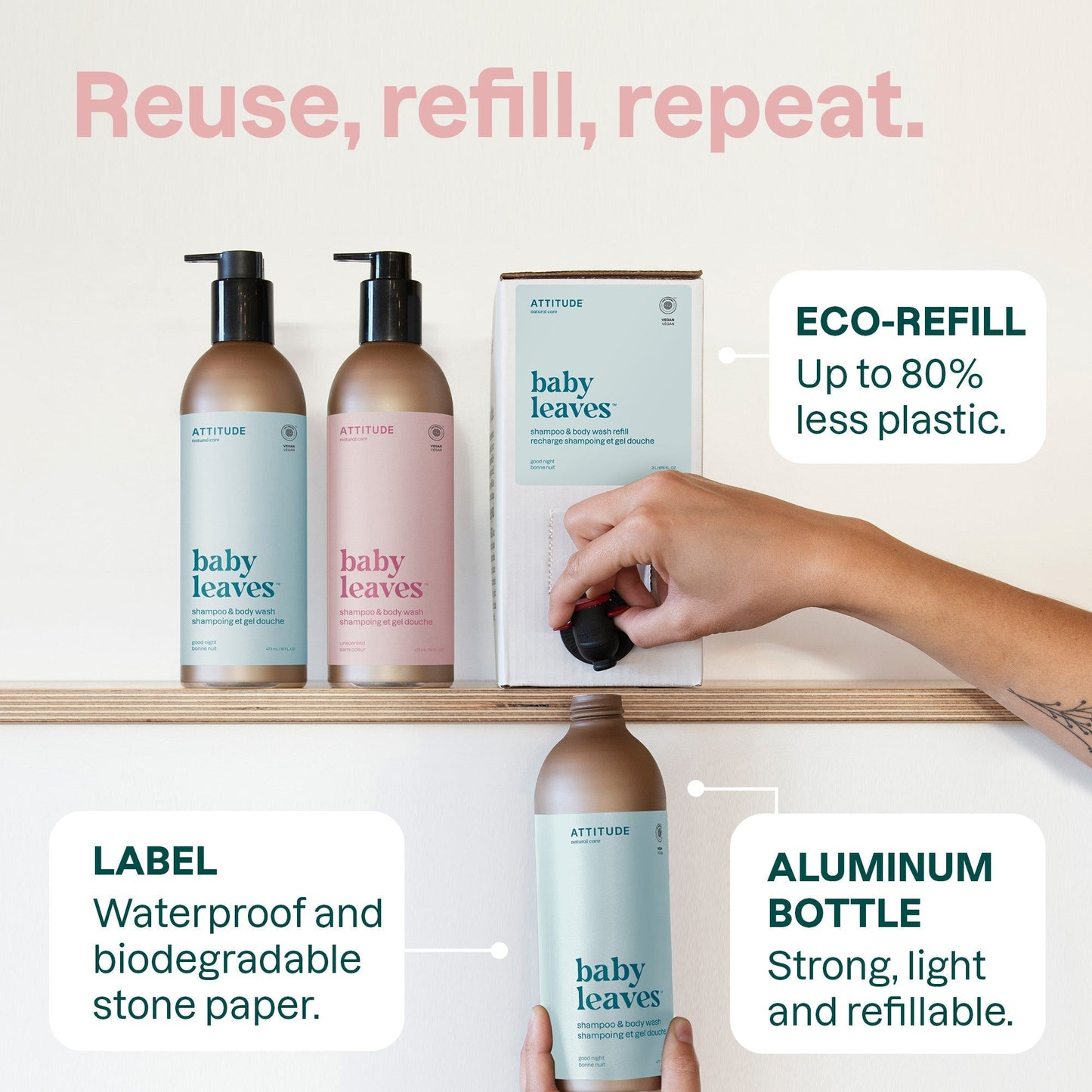 Baby Leaves 2in1 Shampoo & Body Wash Unscented 473ml - Attitude - Body Wash - Eco Natural Products