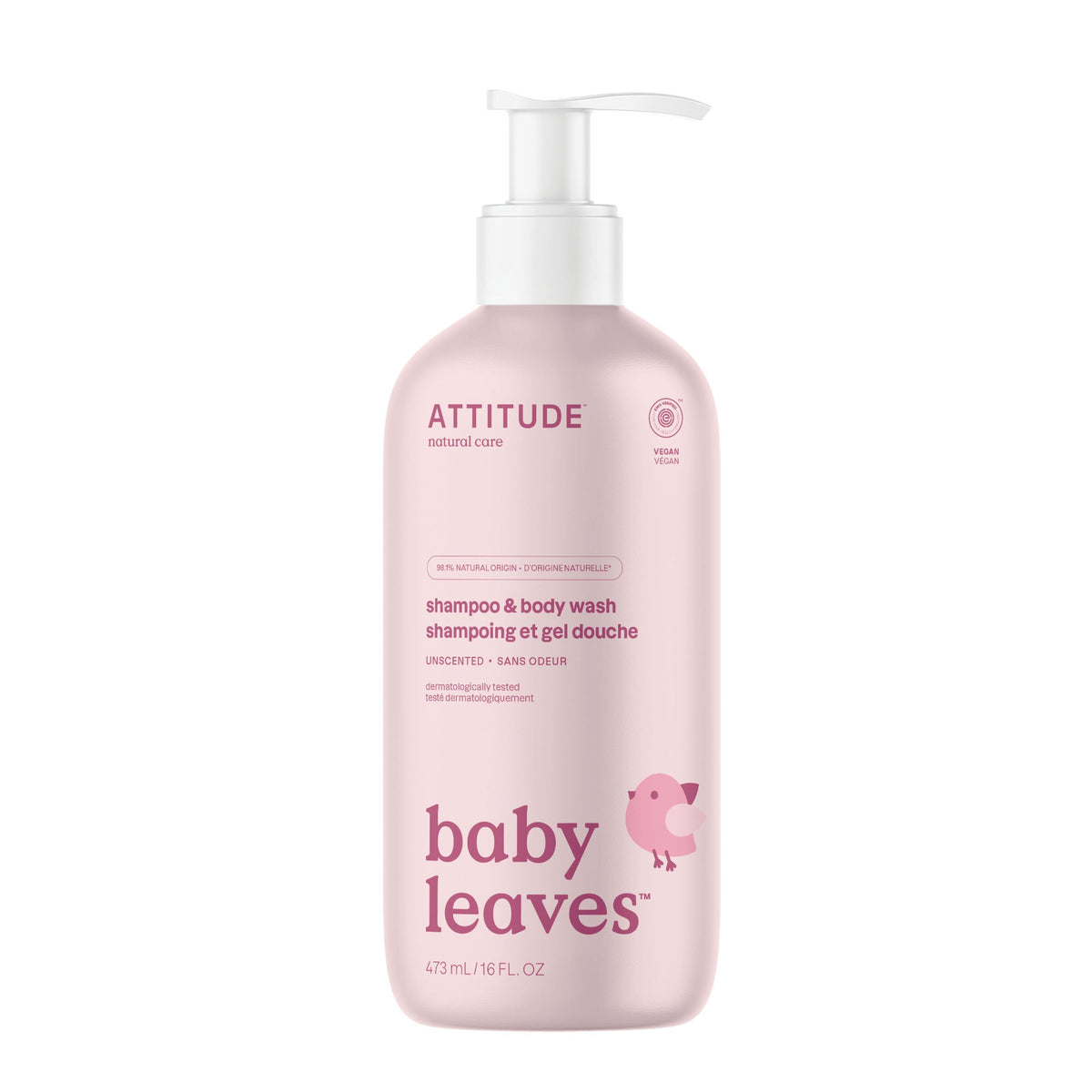 Baby Leaves 2in1 Shampoo & Body Wash Unscented 473ml - Attitude - Body Wash - Eco Natural Products