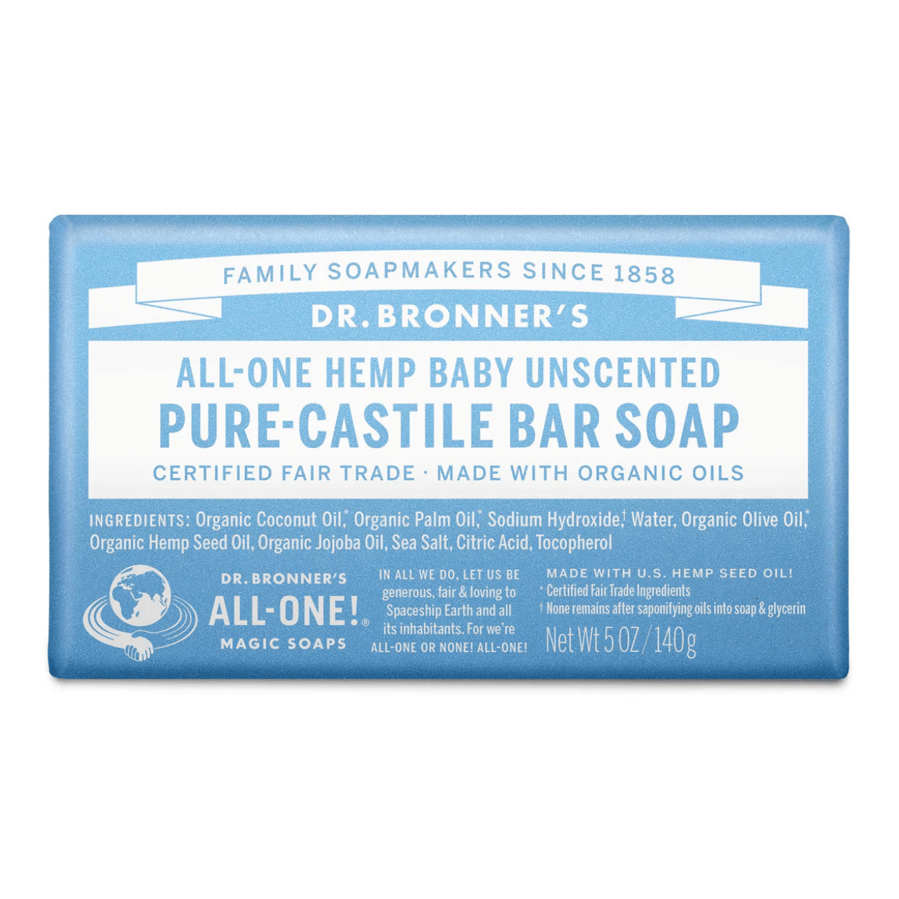 Baby Unscented Pure - Castile Bar Soap 140g - Dr. Bronner - Bar Soap - Eco Natural Products