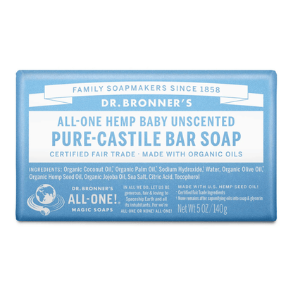 Baby Unscented Pure - Castile Bar Soap 140g - Dr. Bronner - Bar Soap - Eco Natural Products