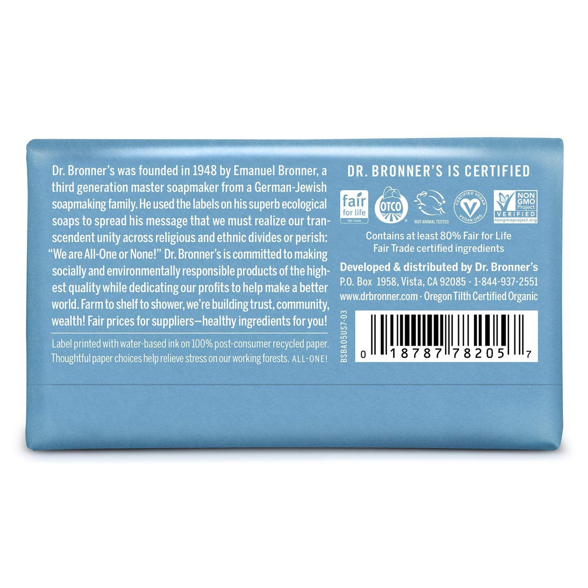 Baby Unscented Pure - Castile Bar Soap 140g - Dr. Bronner - Bar Soap - Eco Natural Products