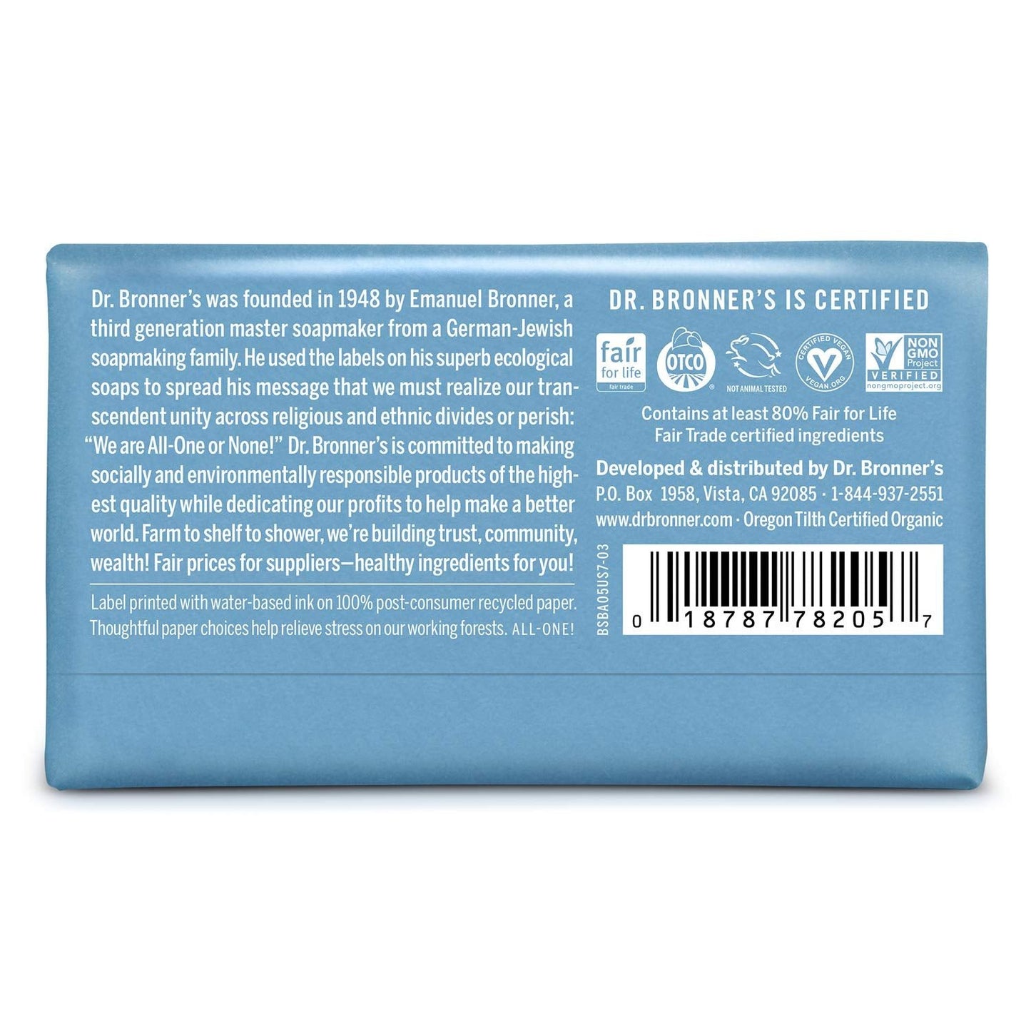 Baby Unscented Pure - Castile Bar Soap 140g - Dr. Bronner - Bar Soap - Eco Natural Products