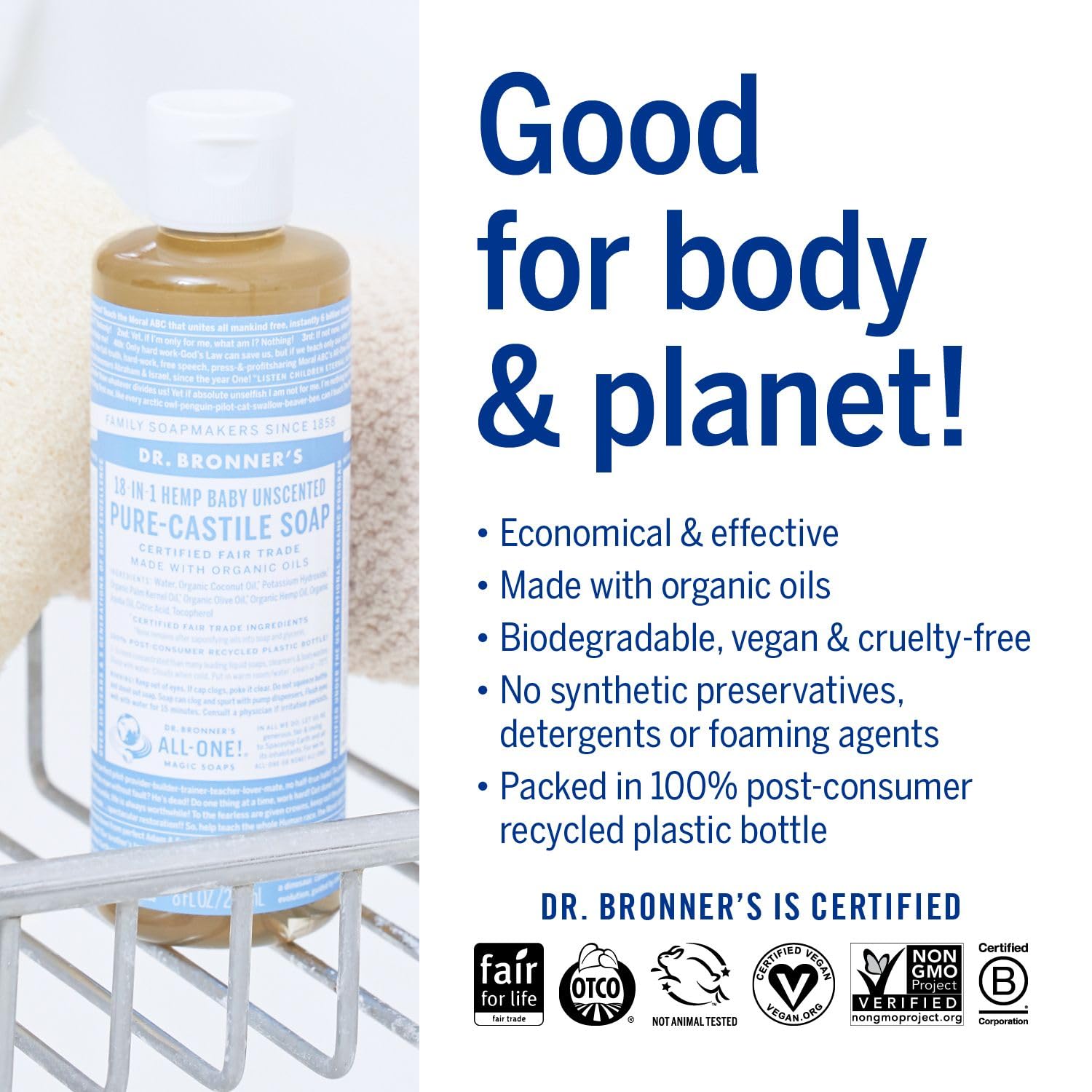 Baby Unscented Pure - Castile Liquid Soap 237ml - Dr. Bronner - Liquid Soap - Eco Natural Products
