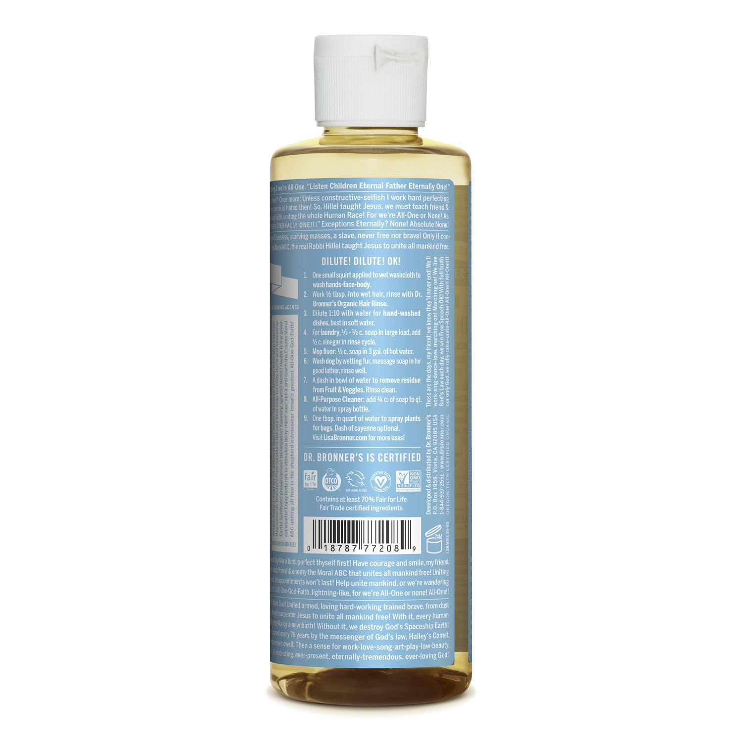 Baby Unscented Pure - Castile Liquid Soap 237ml - Eco Natural Products - Dr. Bronner - Liquid Soap