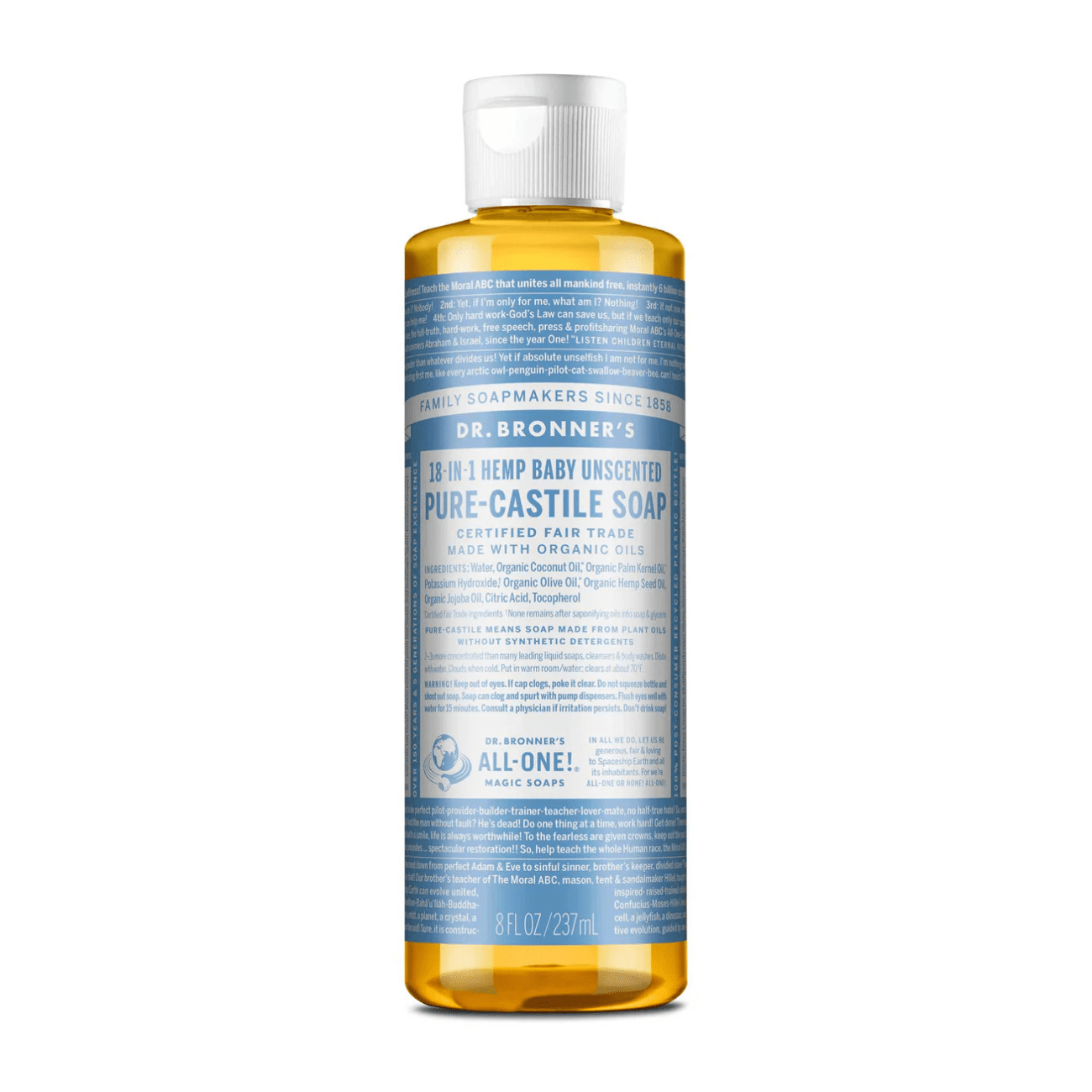 Baby Unscented Pure - Castile Liquid Soap 237ml - Eco Natural Products - Dr. Bronner - Liquid Soap