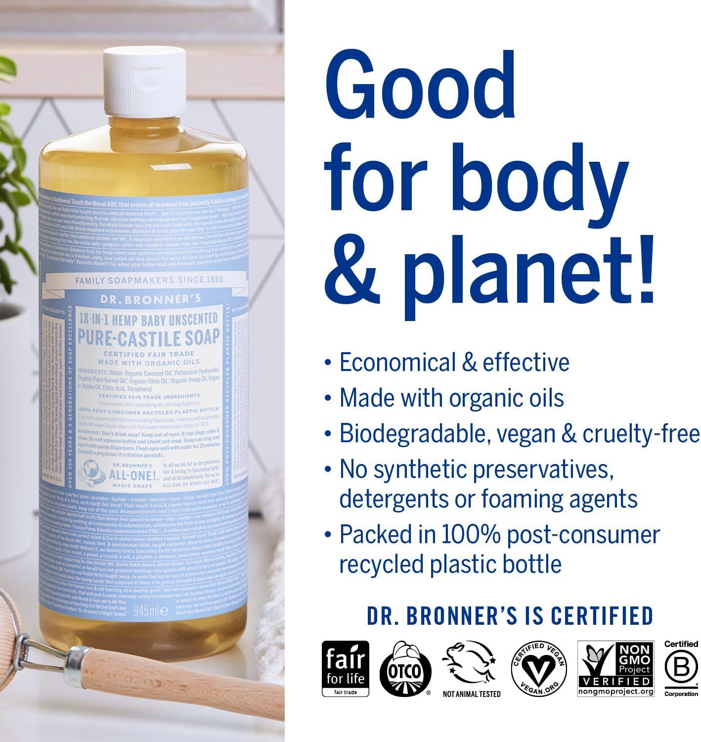Baby Unscented Pure - Castile Liquid Soap 3.8L - Dr. Bronner - Liquid Soap - Eco Natural Products