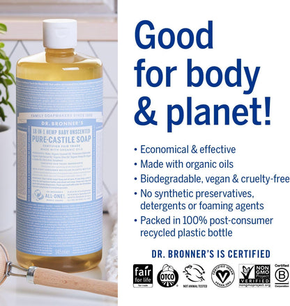 Baby Unscented Pure - Castile Liquid Soap 3.8L - Dr. Bronner - Liquid Soap - Eco Natural Products