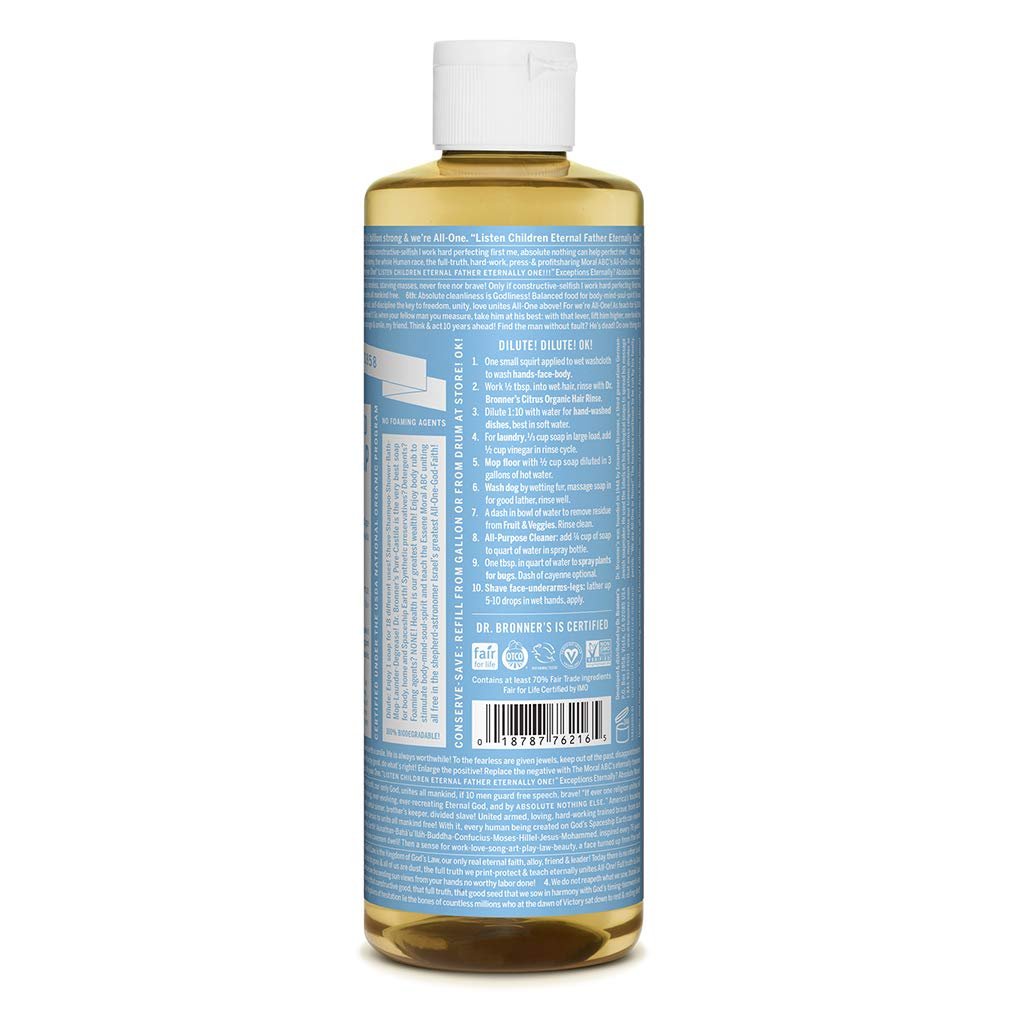 Baby Unscented Pure - Castile Liquid Soap 473ml - Eco Natural Products - Dr. Bronner - Liquid Soap