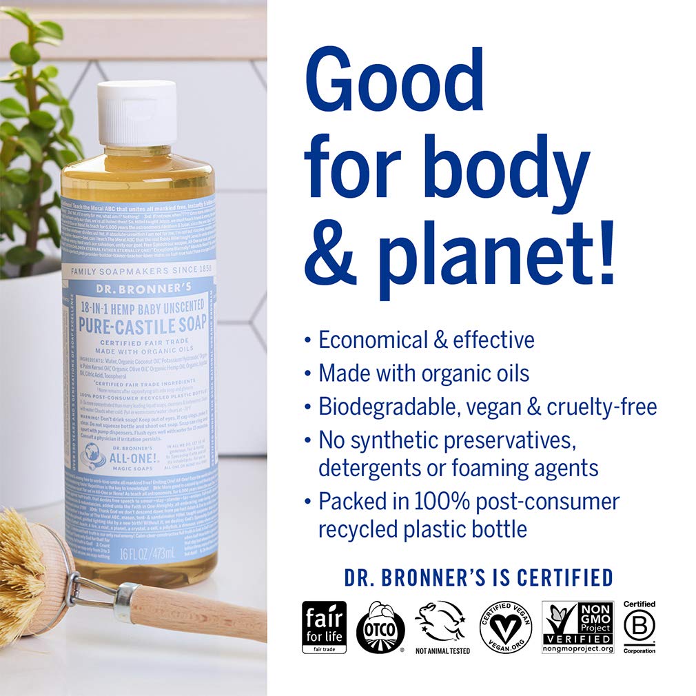 Baby Unscented Pure - Castile Liquid Soap 473ml - Dr. Bronner - Liquid Soap - Eco Natural Products