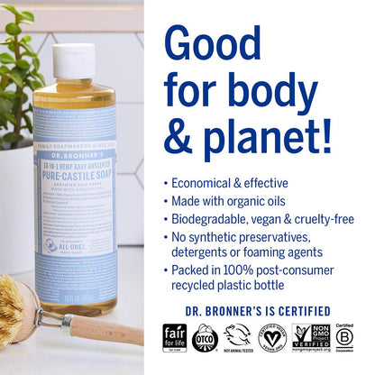 Baby Unscented Pure - Castile Liquid Soap 473ml - Dr. Bronner - Liquid Soap - Eco Natural Products