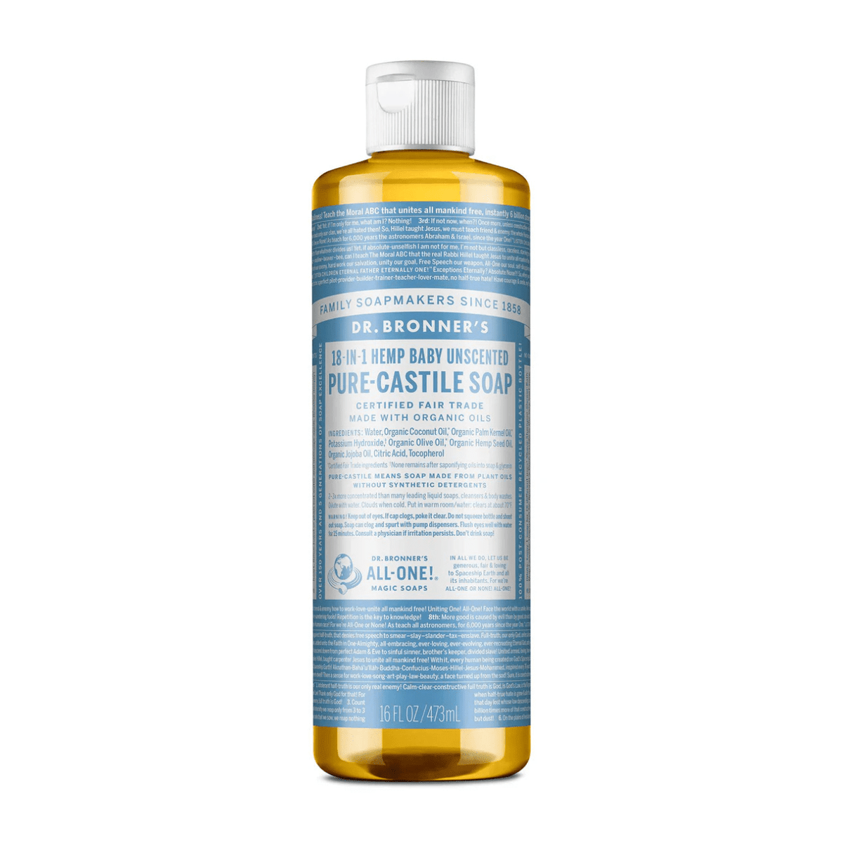 Baby Unscented Pure - Castile Liquid Soap 473ml - Dr. Bronner - Liquid Soap - Eco Natural Products