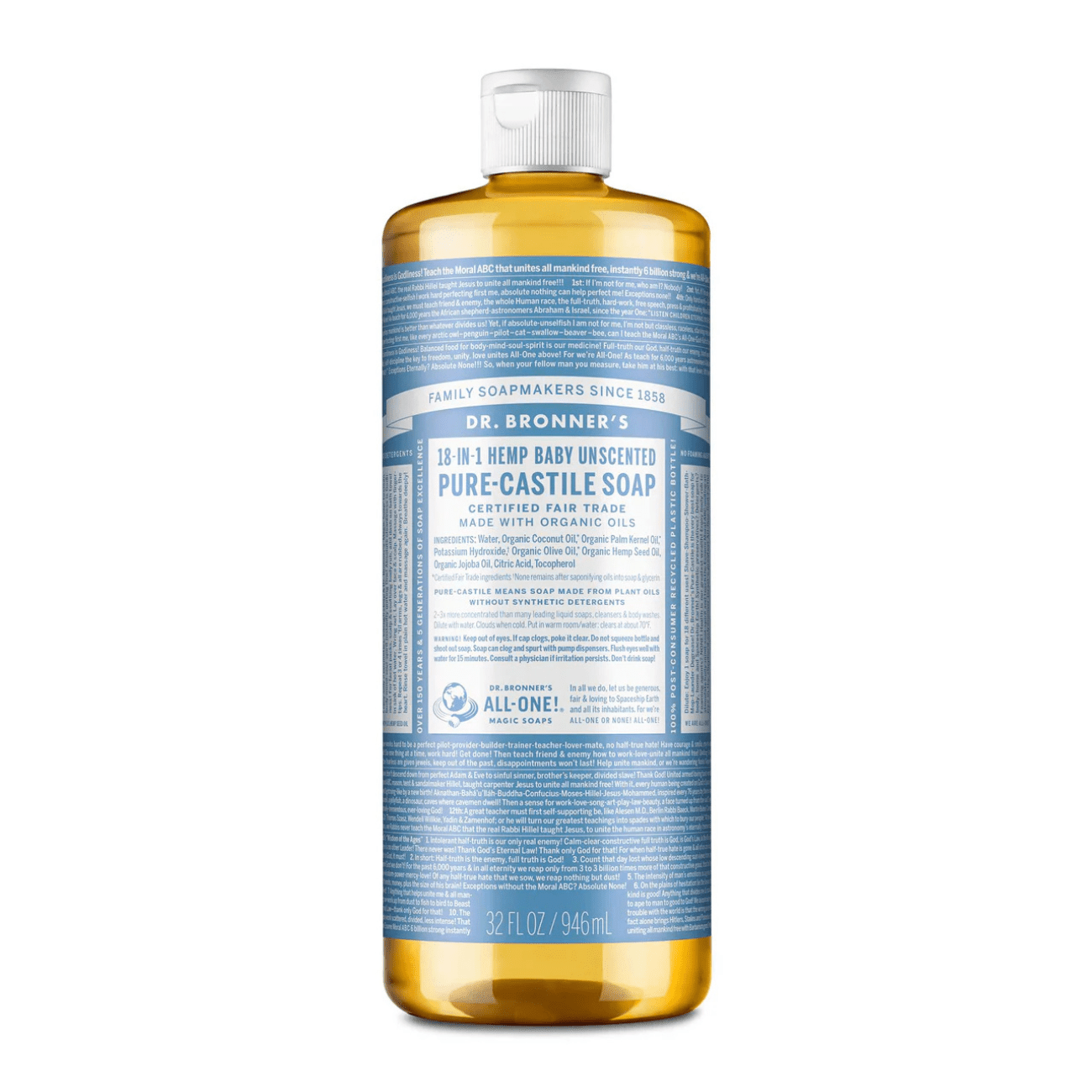 Baby Unscented Pure - Castile Liquid Soap 946ml - Eco Natural Products - Dr. Bronner - Liquid Soap