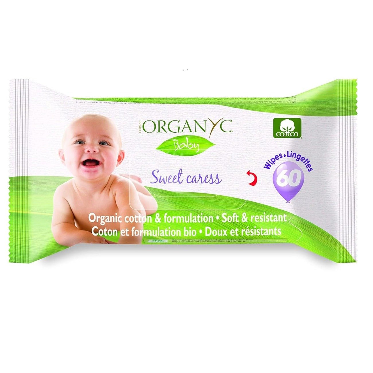 Baby Wipes 60 Wipes Per Pack - Organyc - Cotton Wipes - Eco Natural Products