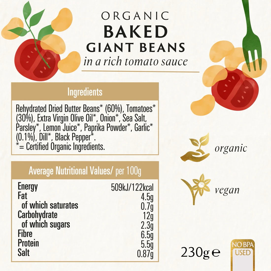 Organic Baked Giant Beans in Tomato Sauce 230g