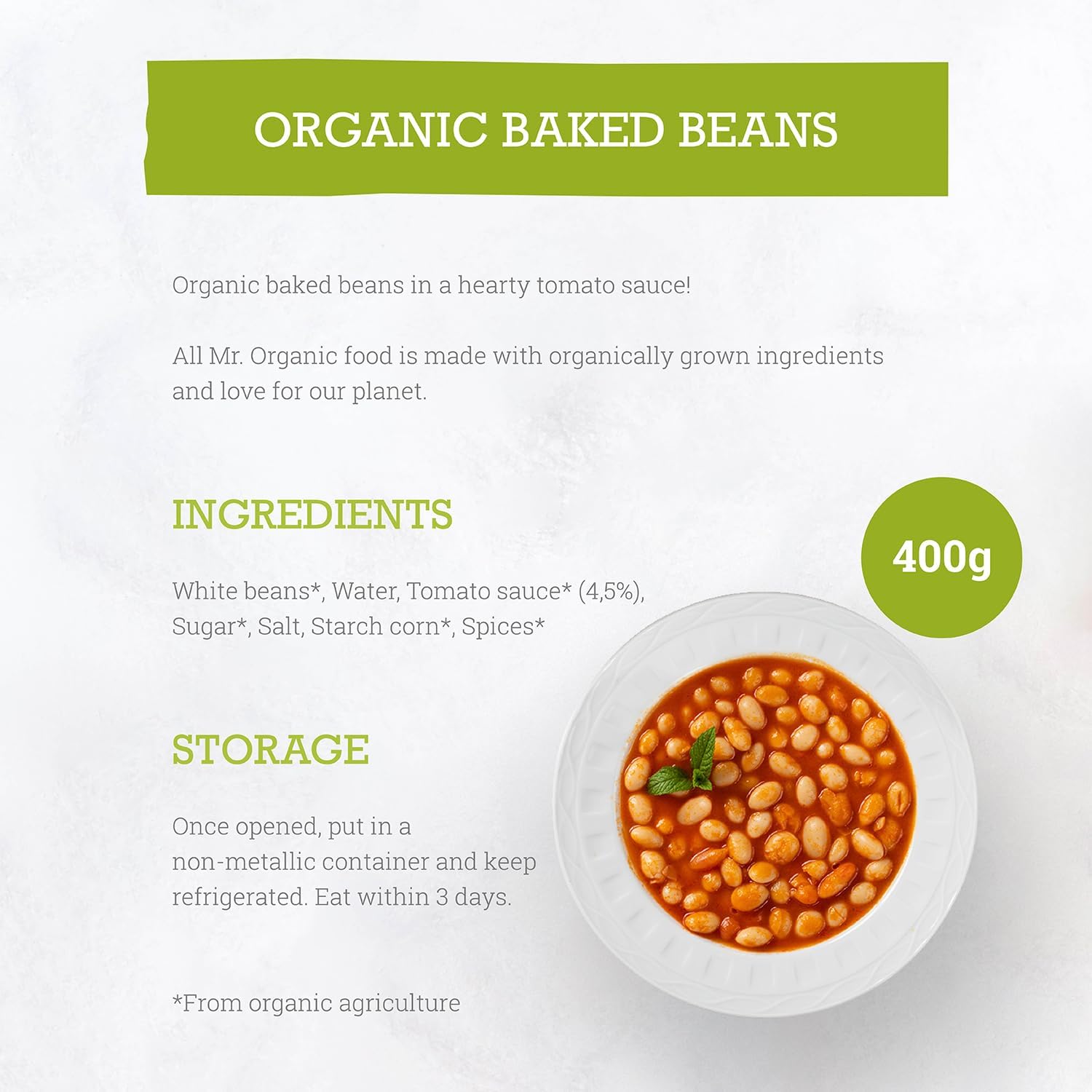 Baked Beans Tin 400g - Eco Natural Products - Mr Organic - Beans