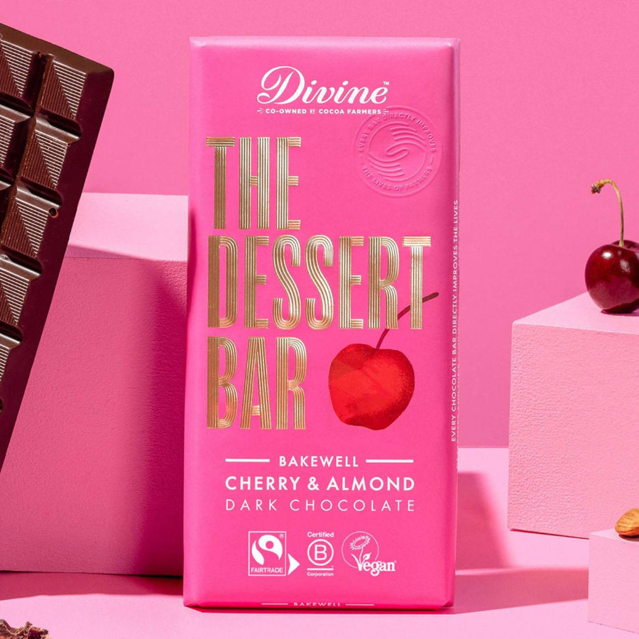 Bakewell Cherry & Almond Dark Chocolate Bar 180g - Divine Chocolate - Chocolate - Eco Natural Products