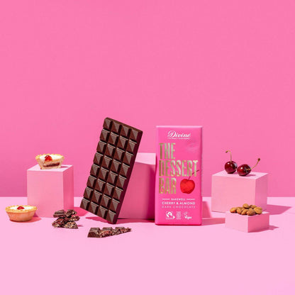 Bakewell Cherry & Almond Dark Chocolate Bar 180g - Divine Chocolate - Chocolate - Eco Natural Products