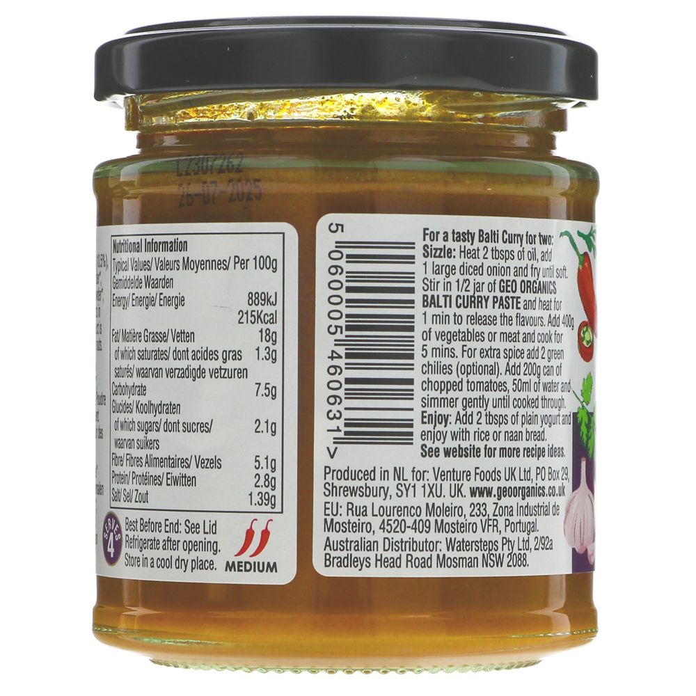 Balti India Curry Paste 180g - Geo Organics - Curry Pastes - Eco Natural Products