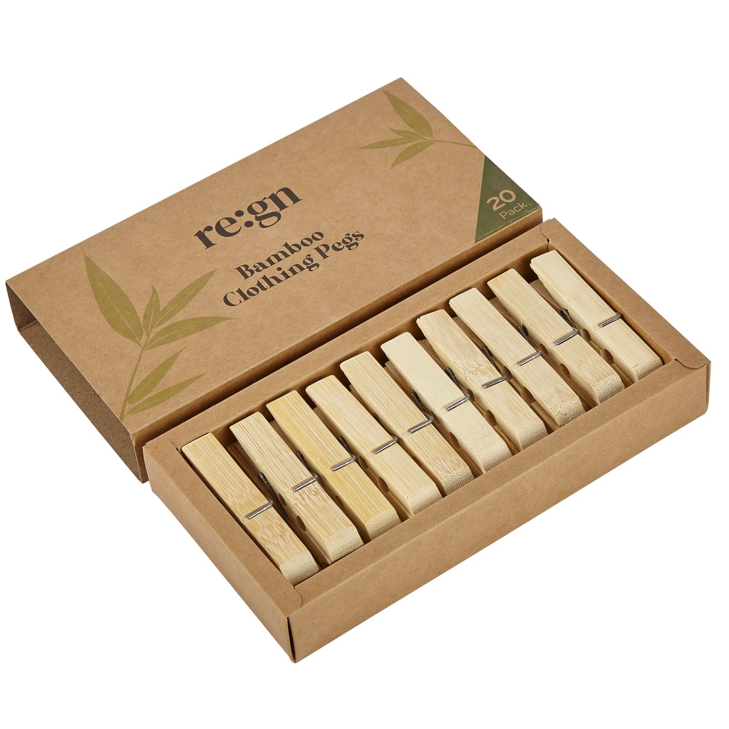 Re:gn Bamboo Clothes Pegs 20 Pack — biodegradable, plastic-free, vegan