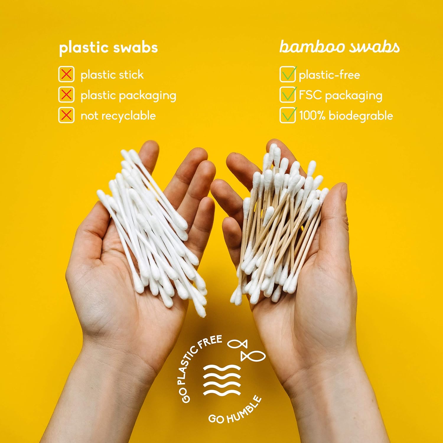 Bamboo Cotton Swabs White 100 pieces - Eco Natural Products - Humble Brush - Cotton Swabs