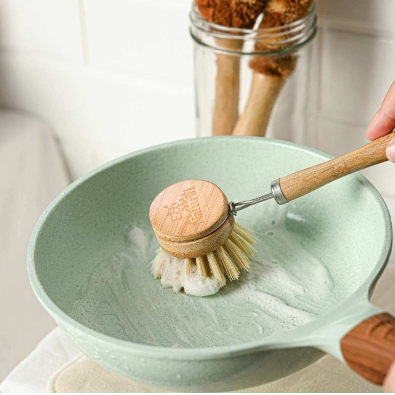 Bamboo Dish Brush Long Handle - Eco Natural Products - Washing Up Brush - Eco Natural Products