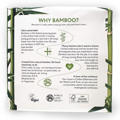 Bamboo Kitchen Towel 200 Sheets 2 Rolls - Cheeky Panda - Kitchen Towels - Eco Natural Products