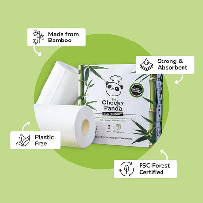 Bamboo Kitchen Towel 200 Sheets 2 Rolls - Cheeky Panda - Kitchen Towels - Eco Natural Products