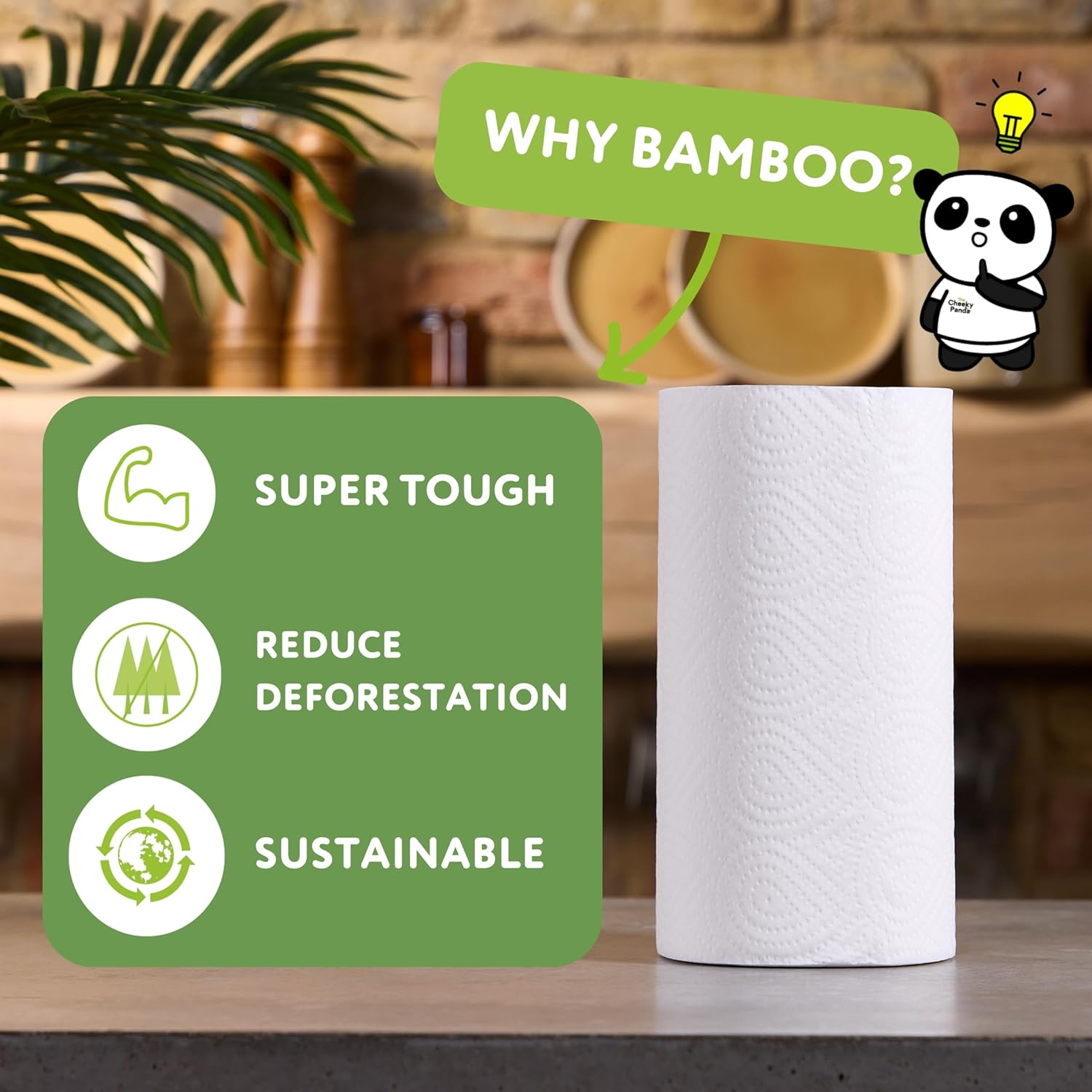 Bamboo Kitchen Towel 200 Sheets 2 Rolls - Cheeky Panda - Kitchen Towels - Eco Natural Products