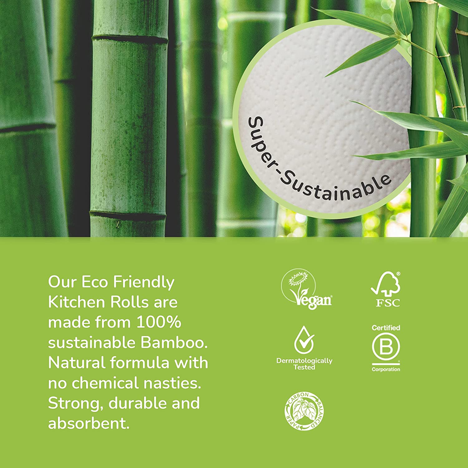 Bamboo Kitchen Towel 200 Sheets 2 Rolls - Cheeky Panda - Kitchen Towels - Eco Natural Products